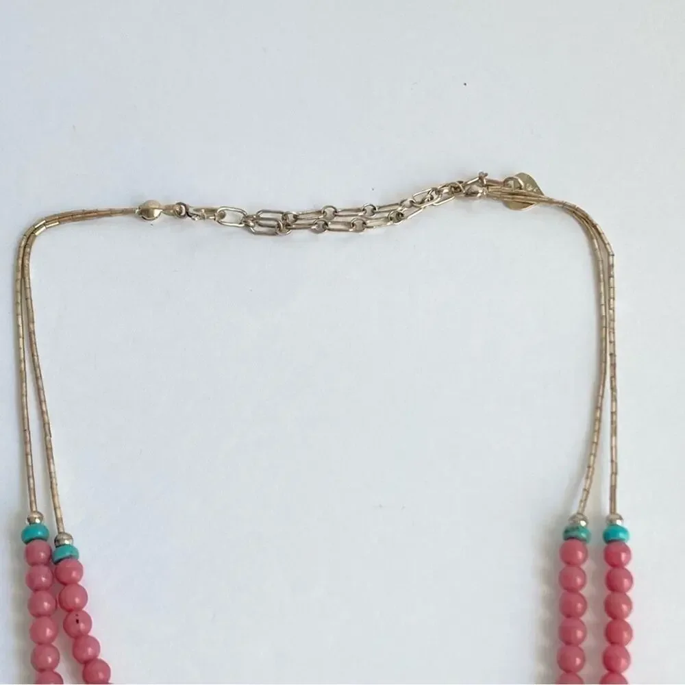 Carolyn Pollack‎ Pink Rhodonite Necklace Liquid Silver Turquoise Lariat QT Quoc